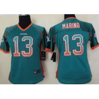 Nike Miami Dolphins #13 Dan Marino Drift Fashion Green Womens Jersey