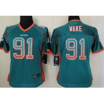 Nike Miami Dolphins #91 Cameron Wake Drift Fashion Green Womens Jersey