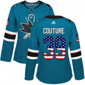 Adidas San Jose Sharks #39 Logan Couture Teal Home Authentic USA Flag Women's Stitched NHL Jersey