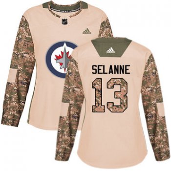 Adidas Winnipeg Jets #13 Teemu Selanne Camo Authentic 2017 Veterans Day Women's Stitched NHL Jersey