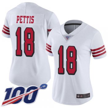 Nike 49ers #18 Dante Pettis White Rush Women's Stitched NFL Limited 100th Season Jersey