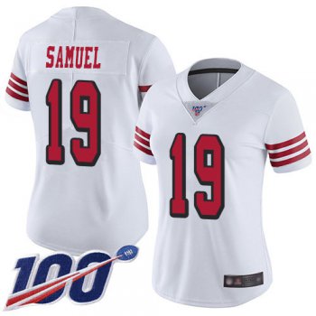 Nike 49ers #19 Deebo Samuel White Rush Women's Stitched NFL Limited 100th Season Jersey