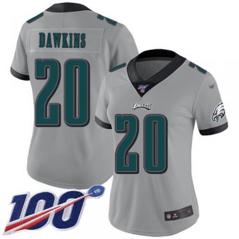 Nike Eagles #20 Brian Dawkins Silver Women's Stitched NFL Limited Inverted Legend 100th Season Jersey