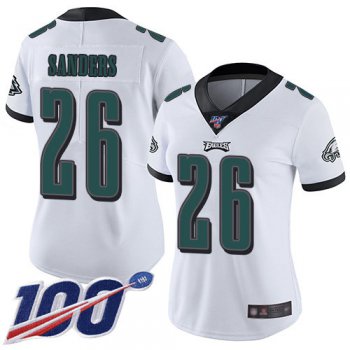 Nike Eagles #26 Miles Sanders White Women's Stitched NFL 100th Season Vapor Limited Jersey