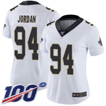 Nike Saints #94 Cameron Jordan White Women's Stitched NFL 100th Season Vapor Limited Jersey