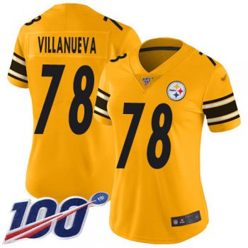 Nike Steelers #78 Alejandro Villanueva Gold Women's Stitched NFL Limited Inverted Legend 100th Season Jersey