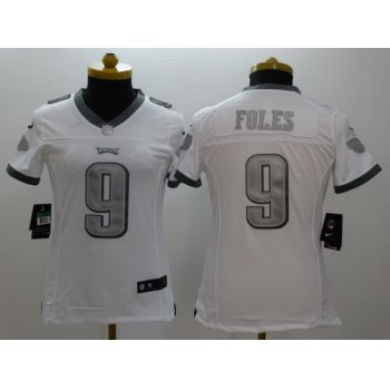 Nike Philadelphia Eagles #9 Nick Foles Platinum White Limited Womens Jersey