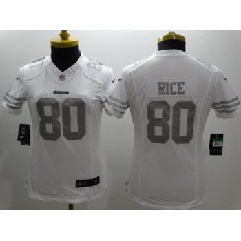 Nike San Francisco 49ers #80 Jerry Rice Platinum White Limited Womens Jersey