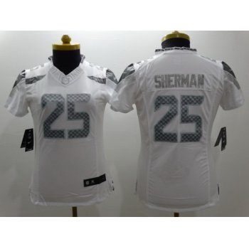 Nike Seattle Seahawks #25 Richard Sherman Platinum White Limited Womens Jersey