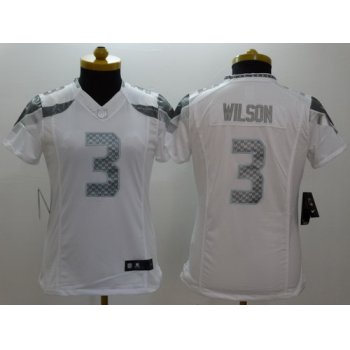 Nike Seattle Seahawks #3 Russell Wilson Platinum White Limited Womens Jersey