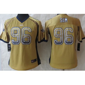 Nike St. Louis Rams #96 Michael Sam Drift Fashion Gold Womens Jersey