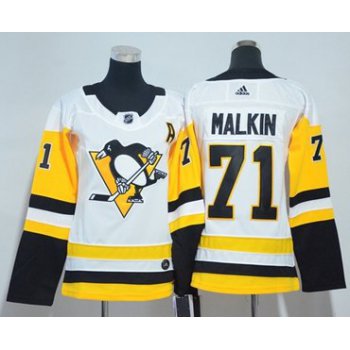 Adidas Pittsburgh Penguins #71 Evgeni Malkin White Road Authentic Women's Stitched NHL Jersey