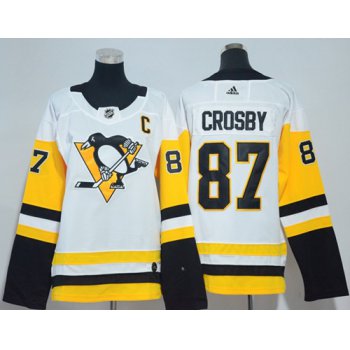 Adidas Pittsburgh Penguins #87 Sidney Crosby White Road Authentic Women's Stitched NHL Jersey