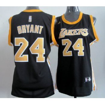 Los Angeles Lakers #24 Kobe Bryant Black With Gold Womens Jersey