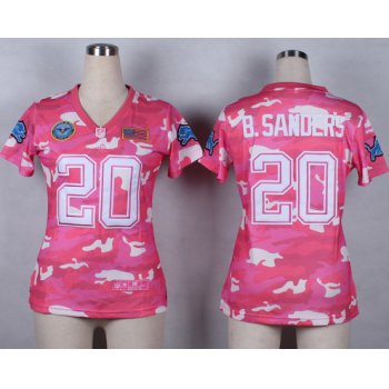 Nike Detroit Lions #20 Barry Sanders 2014 Salute to Service Pink Camo Womens Jersey