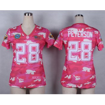 Nike Minnesota Vikings #28 Adrian Peterson 2014 Salute to Service Pink Camo Womens Jersey