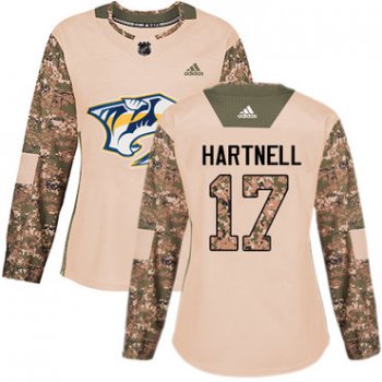 Adidas Nashville Predators #17 Scott Hartnell Camo Authentic 2017 Veterans Day Women's Stitched NHL Jersey