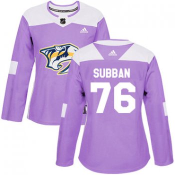 Adidas Nashville Predators #76 P.K Subban Purple Authentic Fights Cancer Women's Stitched NHL Jersey