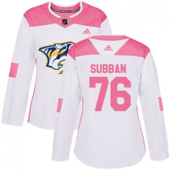 Adidas Nashville Predators #76 P.K Subban White Pink Authentic Fashion Women's Stitched NHL Jersey