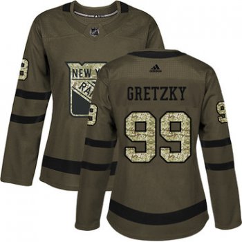 Adidas New York Rangers #99 Wayne Gretzky Green Salute to Service Women's Stitched NHL Jersey