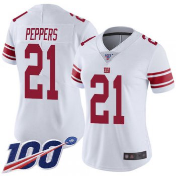 Nike Giants #21 Jabrill Peppers White Women's Stitched NFL 100th Season Vapor Limited Jersey