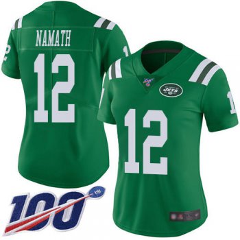 Nike Jets #12 Joe Namath Green Women's Stitched NFL Limited Rush 100th Season Jersey