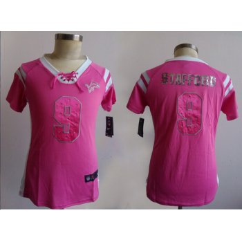 Nike Detroit Lions #9 Matthew Stafford Drilling Sequins Pink Womens Jersey