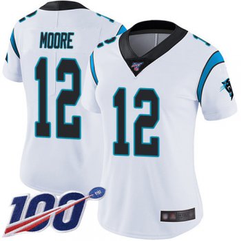 Nike Panthers #12 DJ Moore White Women's Stitched NFL 100th Season Vapor Limited Jersey