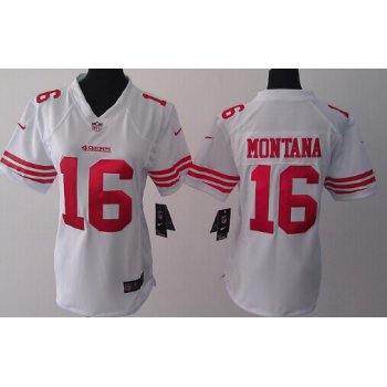 Nike San Francisco 49ers #16 Joe Montana White Game Womens Jersey