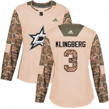 Adidas Dallas Stars #3 John Klingberg Camo Authentic 2017 Veterans Day Women's Stitched NHL Jersey