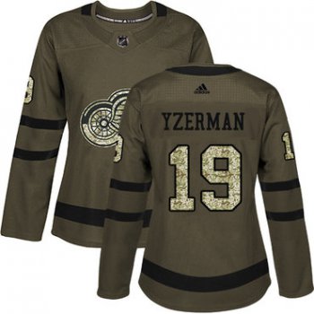 Adidas Detroit Red Wings #19 Steve Yzerman Green Salute to Service Women's Stitched NHL Jersey