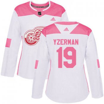 Adidas Detroit Red Wings #19 Steve Yzerman White Pink Authentic Fashion Women's Stitched NHL Jersey