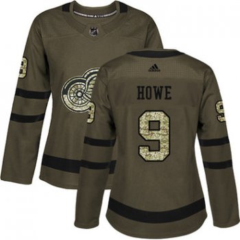 Adidas Detroit Red Wings #9 Gordie Howe Green Salute to Service Women's Stitched NHL Jersey