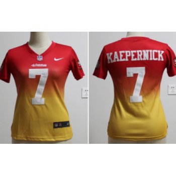 Nike San Francisco 49ers #7 Colin Kaepernick Red/Gold Fadeaway Womens Jersey