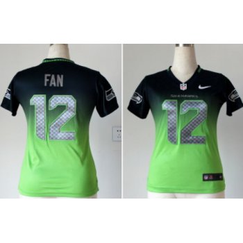 Nike Seattle Seahawks #12 Fan Navy Blue/Green Fadeaway Womens Jersey