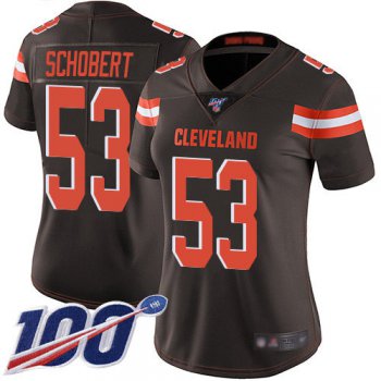 Nike Browns #53 Joe Schobert Brown Team Color Women's Stitched NFL 100th Season Vapor Limited Jersey