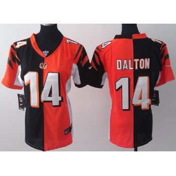 Nike Cincinnati Bengals #14 Andy Dalton Black/Orange Two Tone Womens Jersey