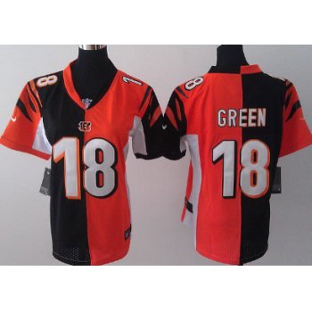 Nike Cincinnati Bengals #18 A.J. Green Black/Orange Two Tone Womens Jersey