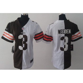 Nike Cleveland Browns #3 Brandon Weeden Brown/White Two Tone Womens Jersey