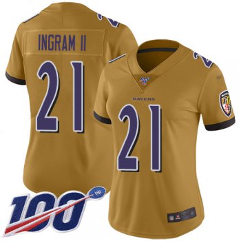 Nike Ravens #21 Mark Ingram II Gold Women's Stitched NFL Limited Inverted Legend 100th Season Jersey