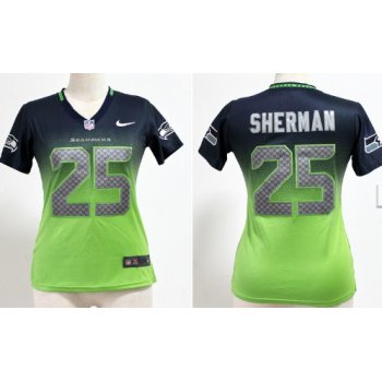 Nike Seattle Seahawks #25 Richard Sherman Navy Blue/Green Fadeaway Womens Jersey