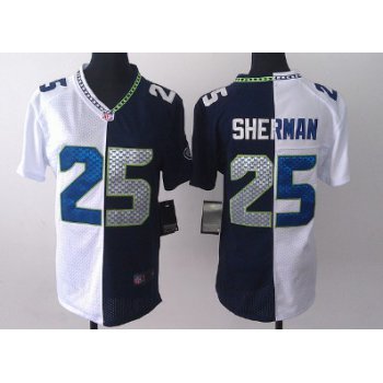 Nike Seattle Seahawks #25 Richard Sherman White/Navy Blue Two Tone Womens Jersey