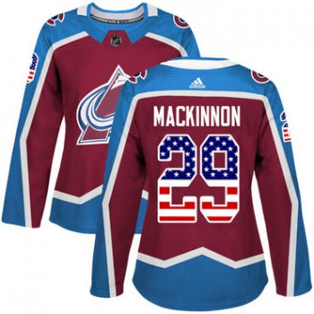 Adidas Colorado Avalanche #29 Nathan MacKinnon Burgundy Home Authentic USA Flag Women's Stitched NHL Jersey