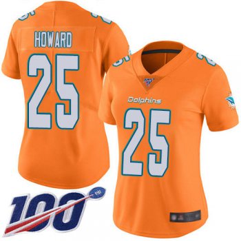 Dolphins #25 Xavien Howard Orange Women's Stitched Football Limited Rush 100th Season Jersey