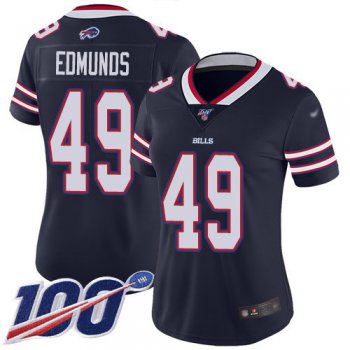 Nike Bills #49 Tremaine Edmunds Navy Women's Stitched NFL Limited Inverted Legend 100th Season Jersey