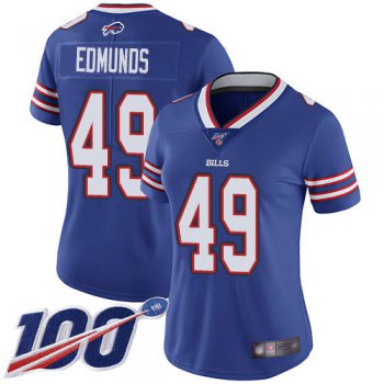 Nike Bills #49 Tremaine Edmunds Royal Blue Team Color Women's Stitched NFL 100th Season Vapor Limited Jersey