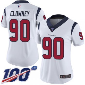 Nike Texans #90 Jadeveon Clowney White Women's Stitched NFL 100th Season Vapor Limited Jersey