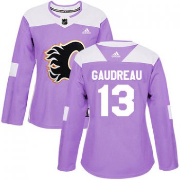 Adidas Calgary Flames #13 Johnny Gaudreau Purple Authentic Fights Cancer Women's Stitched NHL Jersey