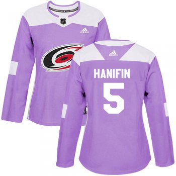 Adidas Carolina Hurricanes #5 Noah Hanifin Purple Authentic Fights Cancer Women's Stitched NHL Jersey