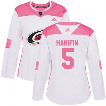 Adidas Carolina Hurricanes #5 Noah Hanifin White Pink Authentic Fashion Women's Stitched NHL Jersey